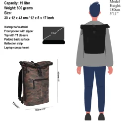 New Rebels Mart New York Camouflage Grün 21L Rucksack Rolltop Wasserabweisend Laptop 15.6