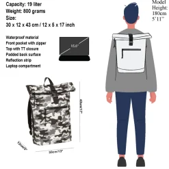 New Rebels Mart New York Camouflage Army 21L Rucksack Rolltop Wasserabweisend Laptop 15.6
