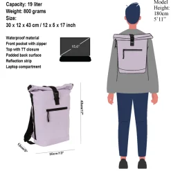 New Rebels Mart New York Lila 21L Rucksack Rolltop Wasserabweisend Laptop 15.6