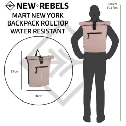 New Rebels Mart New York Altrosa 21L Rucksack Rolltop Wasserabweisend Laptop 15.6