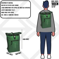 New Rebels Mart New York Metallic Grün 21L Rucksack Rolltop Wasserabweisend Laptop 15.6