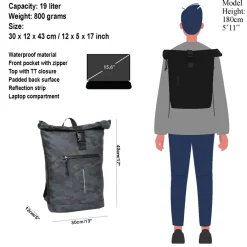 New Rebels Mart New York Camouflage Army Dunkel 21L Rucksack Rolltop Wasserabweisend Laptop 15.6