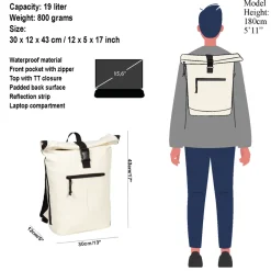 New Rebels Mart New York Off Weiß 21L Rucksack Rolltop Wasserabweisend Laptop 15.6