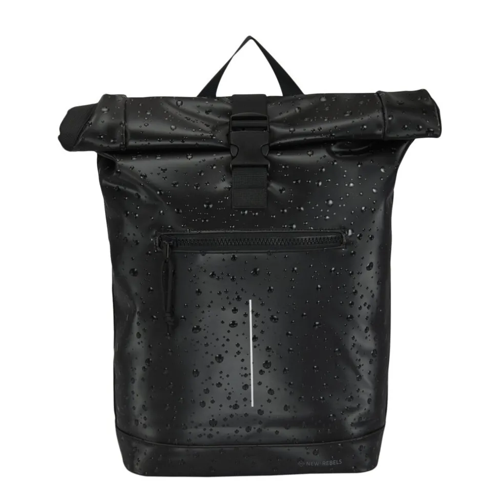 New Rebels New York Droplets Rolltop Rucksack Schwartz – Wasserabweisend – 21 Liter – Laptopfach