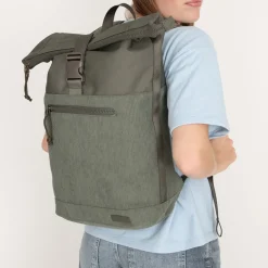 New Rebels New York Ribbi Rolltop Rucksack 17-21 l Schulranzen & Arbeitstasche Rippstoff-Laptop-Rucksack 15,6 Zoll Salbeigrün