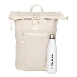 New Rebels New York Ribbi Rolltop Rucksack 17-21 l Schultasche & Arbeitstasche Rippstoff-Laptop-Rucksack 15,6 Zoll Beige