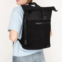 New Rebels New York Ribbi Rolltop Rucksack 17–21L Schulrucksack & Arbeitstasche Rippstoff Laptop Rucksack 15,6 Zoll Schwarz