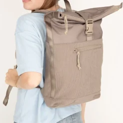 New Rebels New York Ribbi Rolltop Rucksack 17-21 l Schulranzen & Arbeitstasche Rippstoff-Laptop-Rucksack 15,6 Zoll Taupe