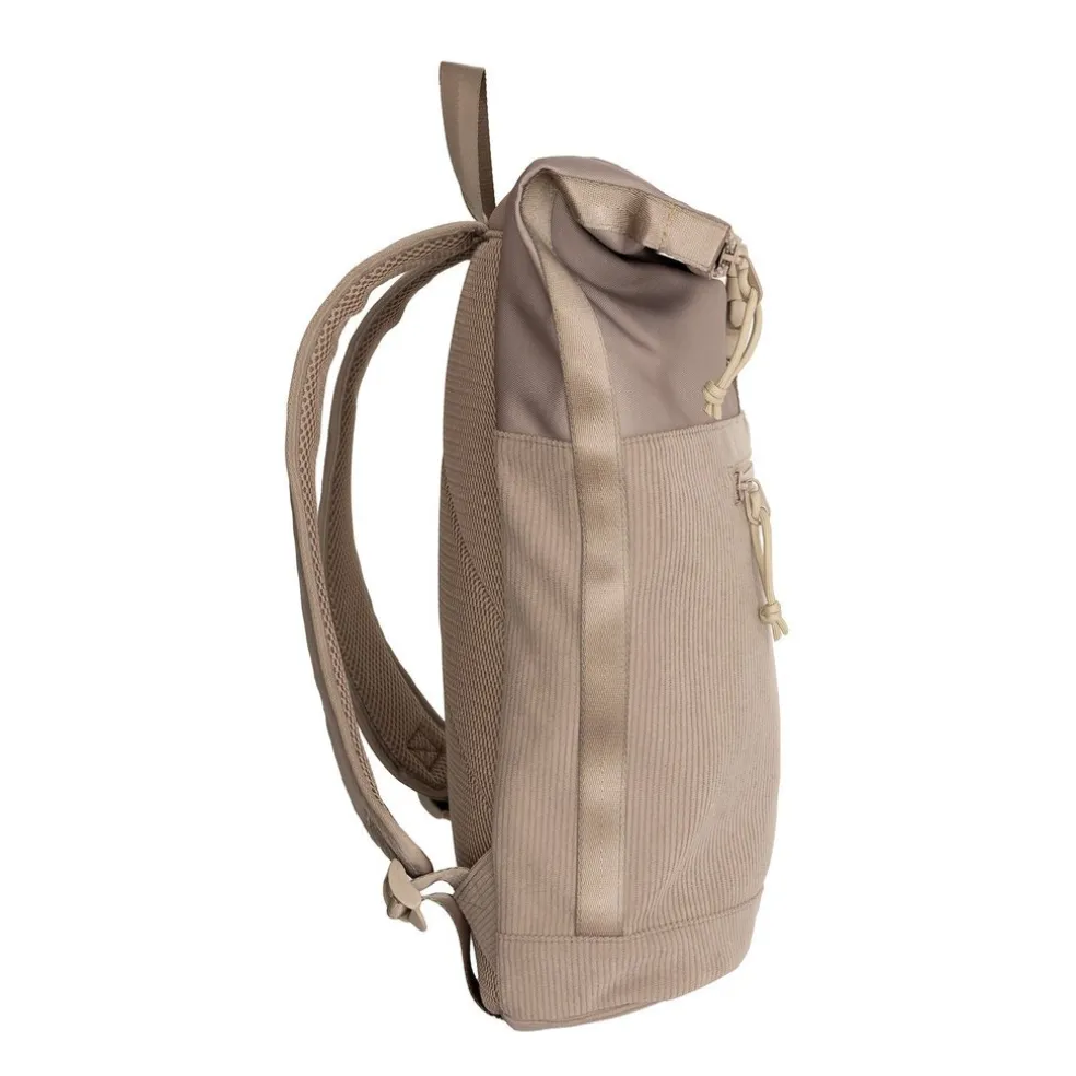 New Rebels New York Ribbi Rolltop Rucksack 17-21 l Schulranzen & Arbeitstasche Rippstoff-Laptop-Rucksack 15,6 Zoll Taupe
