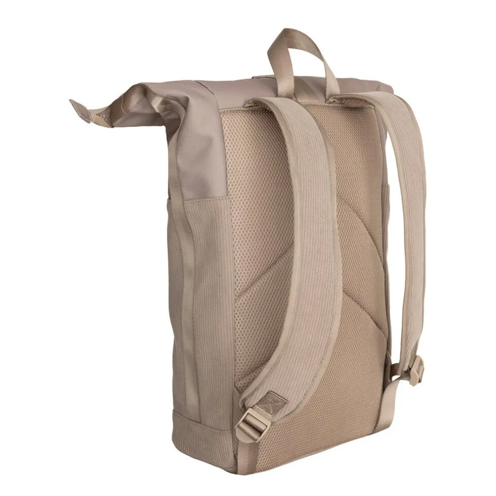 New Rebels New York Ribbi Rolltop Rucksack 17-21 l Schulranzen & Arbeitstasche Rippstoff-Laptop-Rucksack 15,6 Zoll Taupe