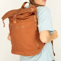 New Rebels New York Ribbi Rolltop Rucksack 17-21 l Schulranzen & Arbeitstasche Rippstoff Laptop-Rucksack 15,6 Zoll, kaffeebraun