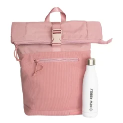 New Rebels New York Ribbi Rolltop Rucksack 17-21 l Schultasche & Arbeitstasche Rippstoff-Laptop-Rucksack 15,6 Zoll Altrosa