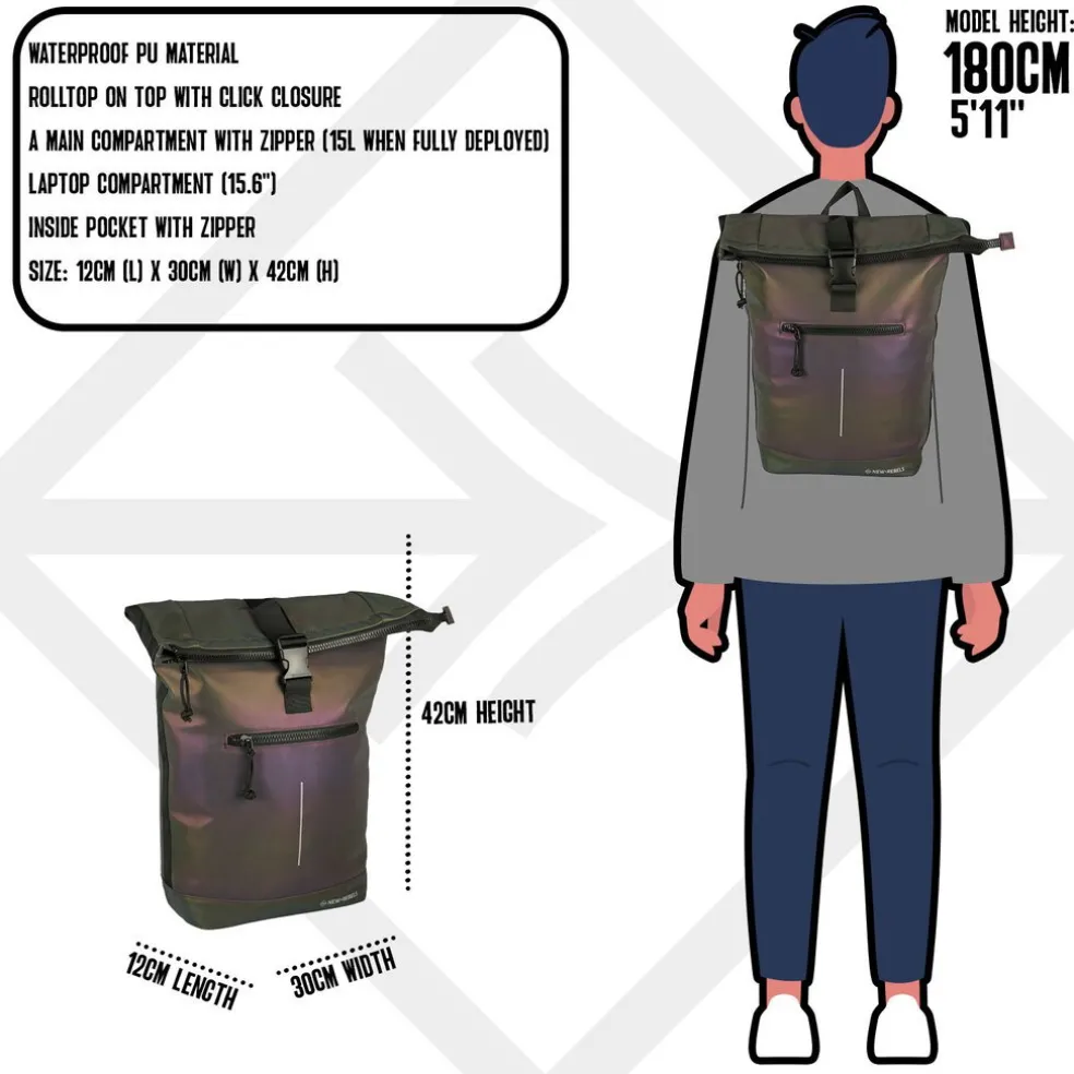 New Rebels Reflect New York Two Tone 21L Rolltop Rucksack Wasserabweisend Laptop 15.6"