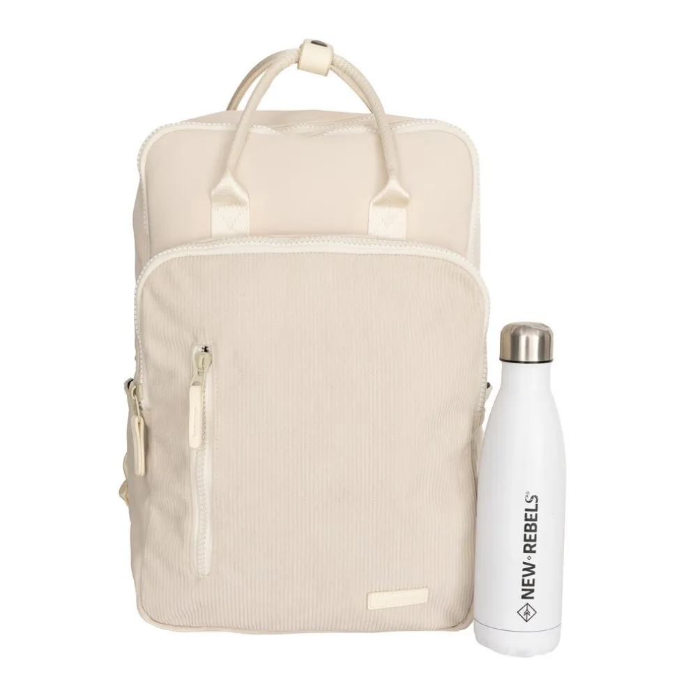 New Rebels Ribbi Milwaukee – Laptoptas Schooltas Werktas 15.6 inch Laptopvak Rugzak Rib Fabric 18L Beige
