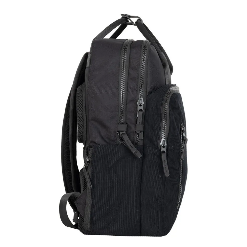 New Rebels Ribbi Milwaukee – Laptoptasche Schulrucksack Arbeitstasche 15,6 Zoll Laptopfach Rippstoff 18L Schwarz