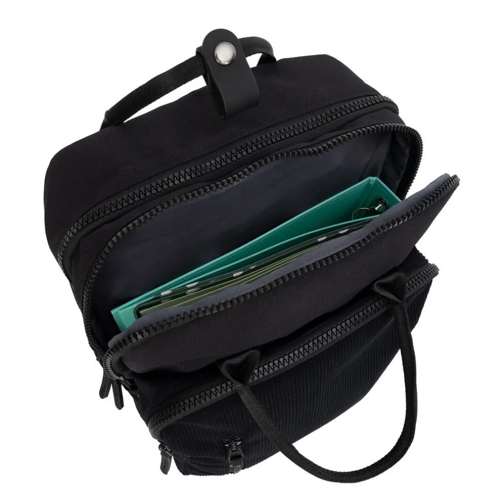 New Rebels Ribbi Milwaukee – Laptoptasche Schulrucksack Arbeitstasche 15,6 Zoll Laptopfach Rippstoff 18L Schwarz
