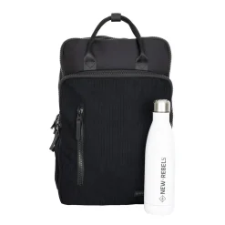 New Rebels Ribbi Milwaukee – Laptoptasche Schulrucksack Arbeitstasche 15,6 Zoll Laptopfach Rippstoff 18L Schwarz