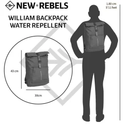 New Rebels William Baltimore Anthrazit 13L Rolltop Rucksack Wasserabweisend Laptop 14
