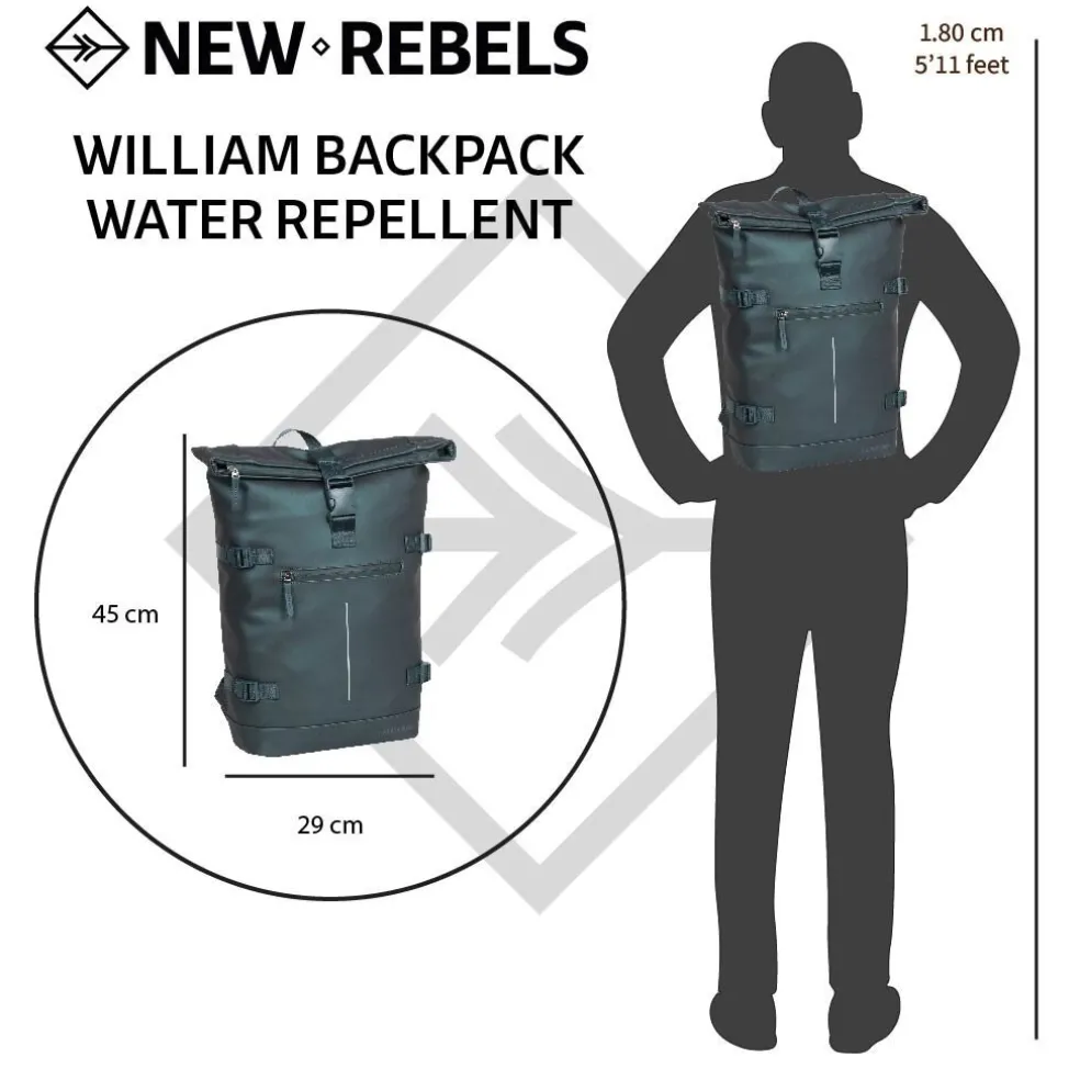New Rebels William Riverside Metallic Grün 19L Rucksack Wasserabweisend Laptop15.6"