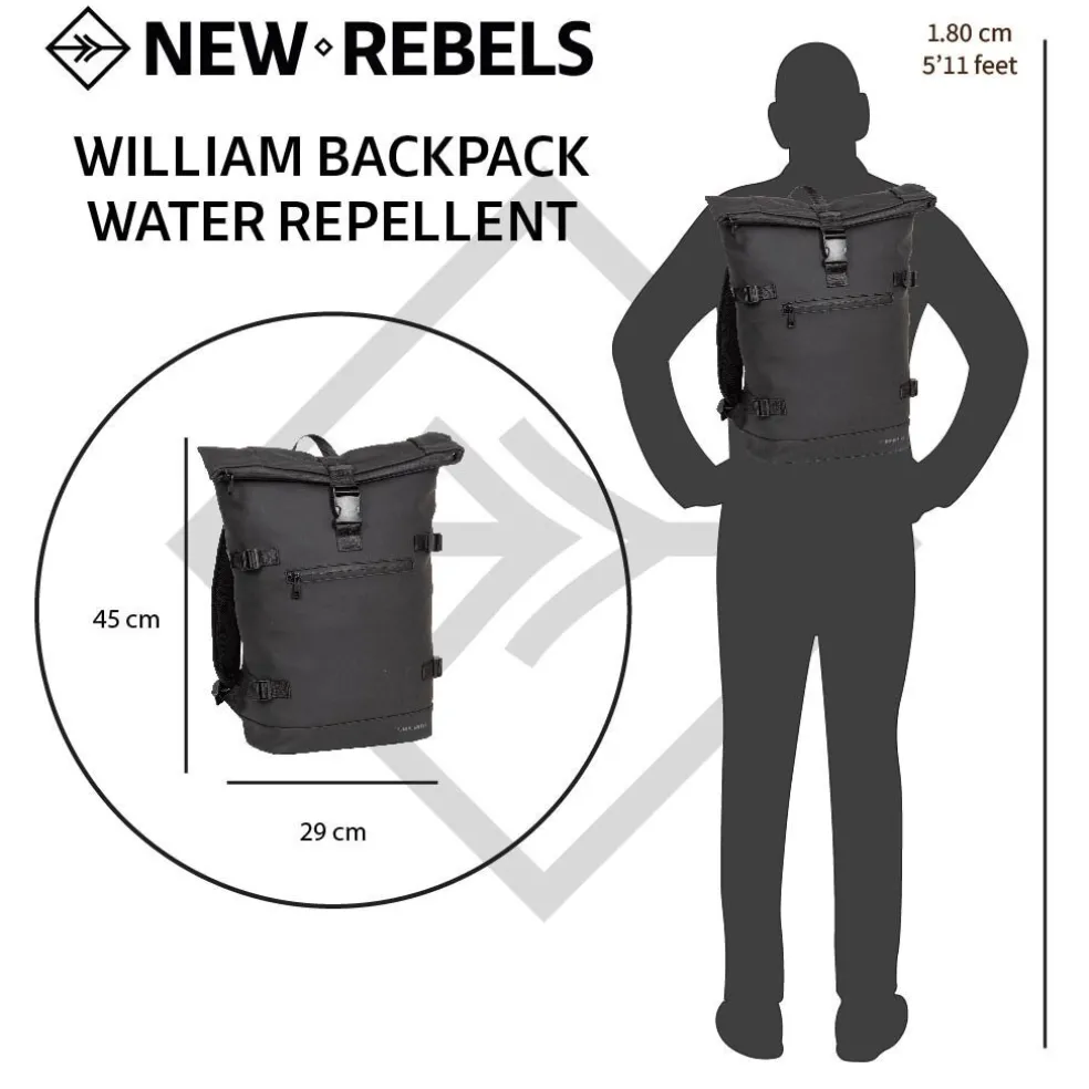 New Rebels William Riverside Schwarz 19L Rucksack Wasserabweisend Laptop15.6"
